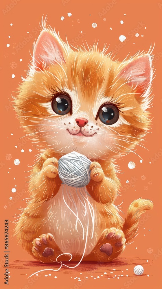 Fototapeta premium cute kitten with a ball of yarn
