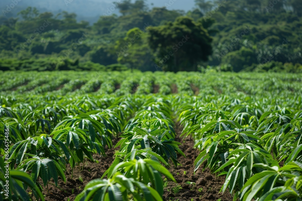 Cassava trees in scenic fields perfect with water background Cassava trees in scenic fields perfect with water background