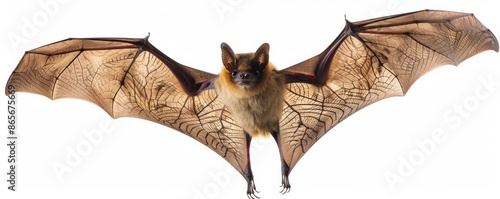 Bat with outstretched wings isolated on white background, detailed view. Wildlife and animal photography concept photo