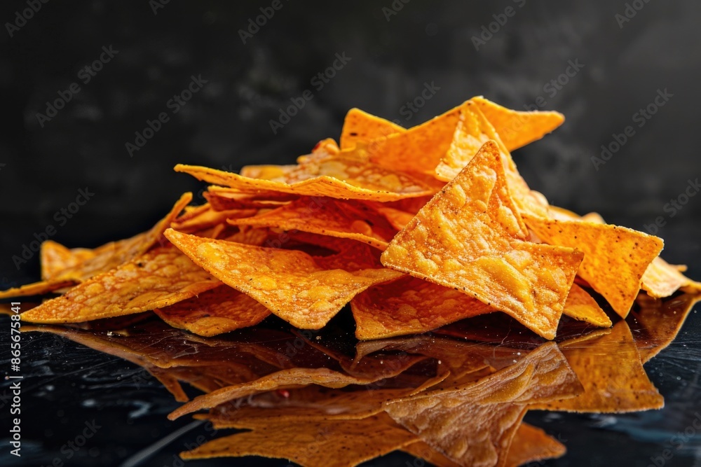 A stack of crispy tortilla chips sits atop a table, perfect for snacking or serving at a gathering A stack of crispy tortilla chips sits atop a table, perfect for snacking or serving at a gathering