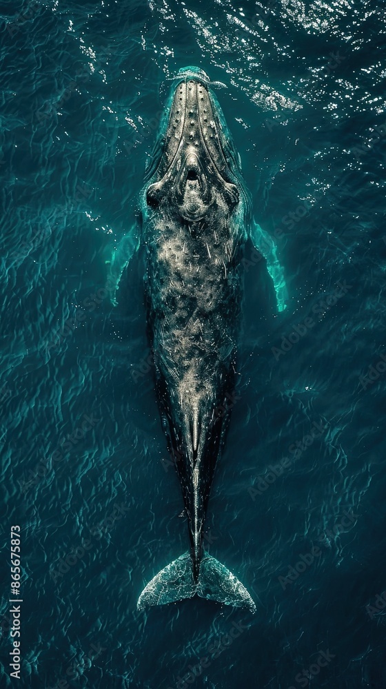 Naklejka premium A huge grey-blue whale in the ocean view topper