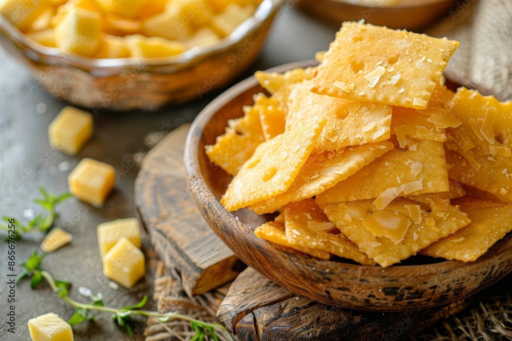 Cheese flavored cassava chips with copy space ideal for recipes articles catalogs design or commercial use Cheese flavored cassava chips with copy space ideal for recipes articles catalogs design or commercial use