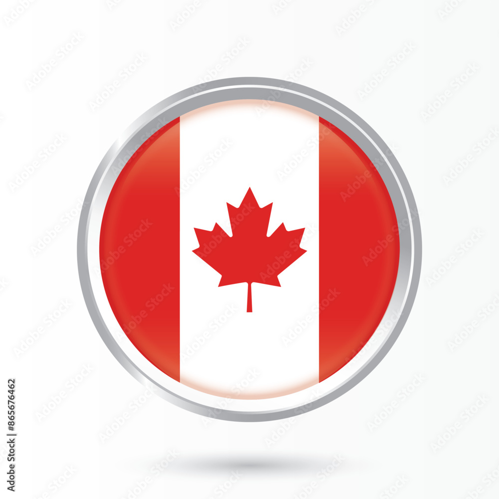 Canada National Flag round glossy and shiny with frame vector Illustration isolated on white background for national day celebrations, holiday, travel, social media, banners, posters, flyers, websites Canada National Flag round glossy and shiny with frame vector Illustration isolated on white background for national day celebrations, holiday, travel, social media, banners, posters, flyers, websites