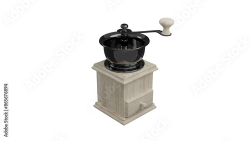 Mechanic coffee grinder isolated on transparent and white background. Coffee concept. 3D render