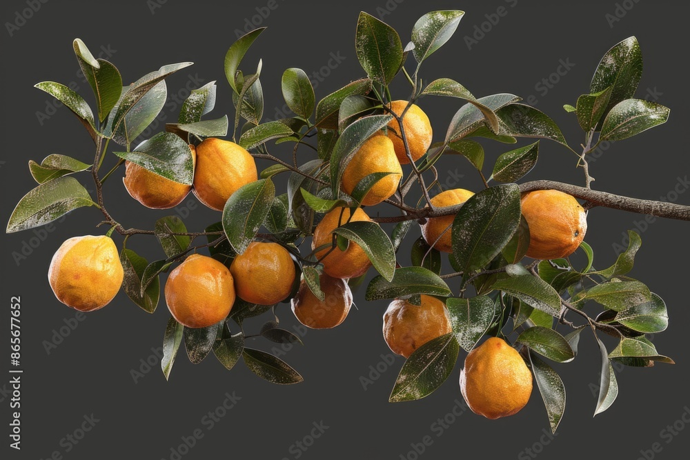 A bunch of oranges hang from a tree branch A bunch of oranges hang from a tree branch