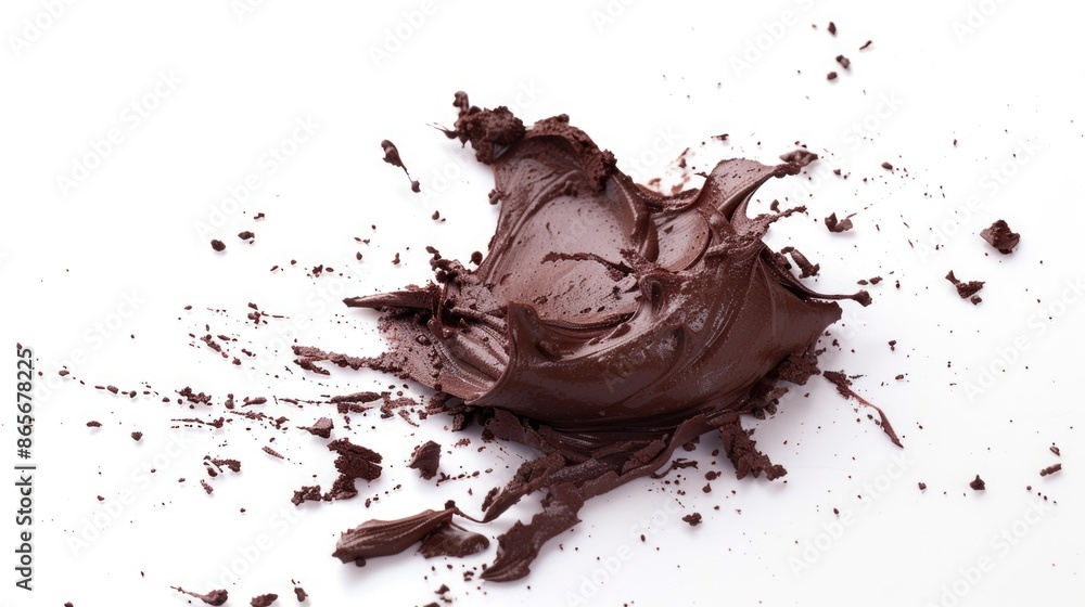 A rich and moist chocolate cake on a clean white surface, perfect for decorating or serving A rich and moist chocolate cake on a clean white surface, perfect for decorating or serving
