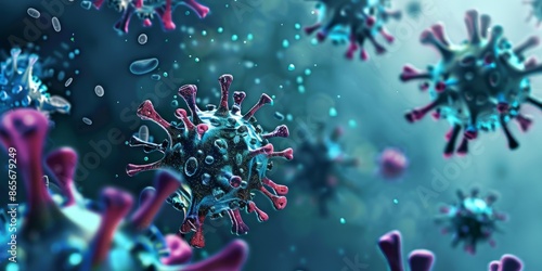 viruses are attacked by antibodies under a microscope. The body's defence mechanism against viruses and antibodies photo