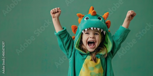 Cute Happy Girl in a Green ...