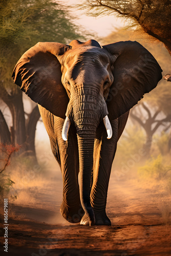 Majestic African Elephant Roaming in the Sunlit Plains of Africa © Ethel