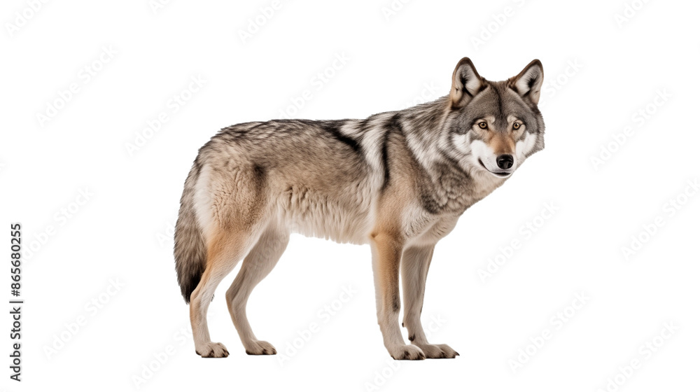 Gray Wolf Standing on White Background Gray Wolf Standing on White Background
