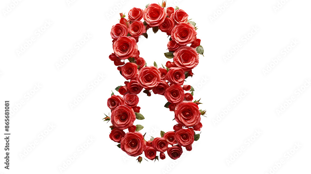 Number 8 made with roses, PNG file, transparent background, isolated on white Number 8 made with roses, PNG file, transparent background, isolated on white