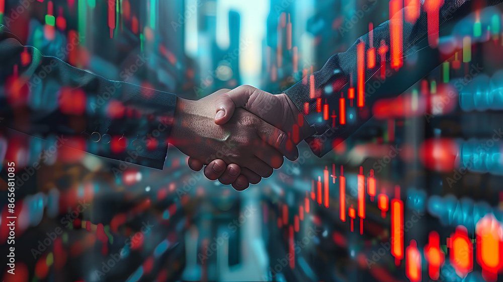 Business handshake on finance prosperity and money technology asset background Economy and financial growth by investment in valuable stock market to gain wealth profit form currency Business handshake on finance prosperity and money technology asset background Economy and financial growth by investment in valuable stock market to gain wealth profit form currency