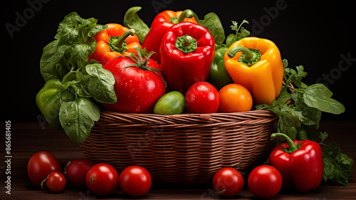 Fresh Peppers And Tomatoes Still Life Vibrant Produce Basket