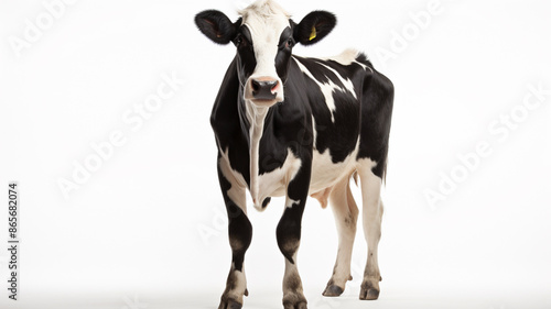 Holstein Cow Portrait Isolated On White Background, Livestock Farming