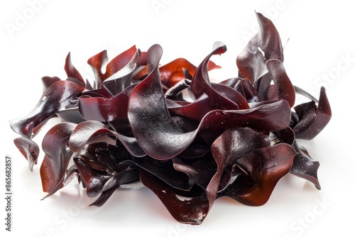 Dry Irish dulse seaweed on white background photo