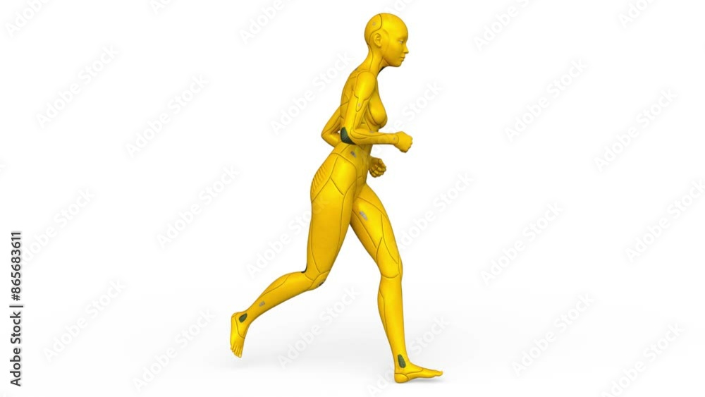 走る女性サイボーグ　3DCGレンダリング