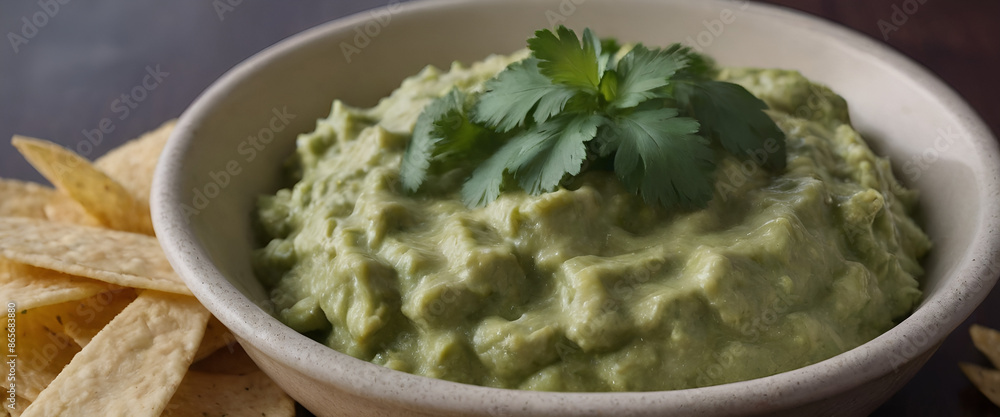guacamole with cilantro on top with tortilla chips guacamole with cilantro on top with tortilla chips