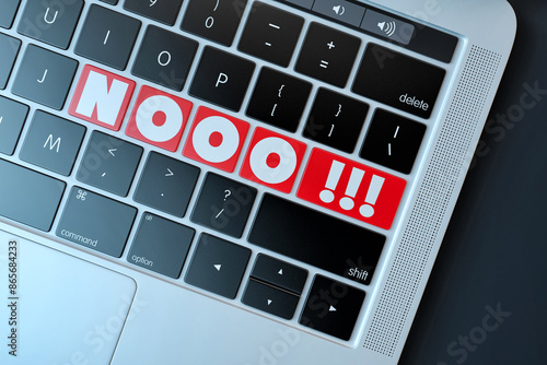 NOOO!!! Text sign on computer keyboard. 3d illustration photo