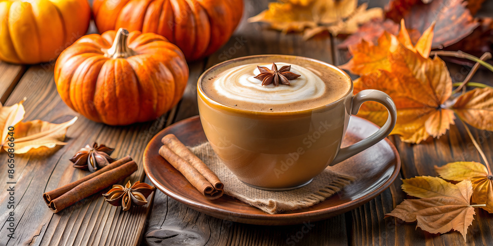 Pumpkin Spice Latte with Autumn Decor Pumpkin Spice Latte with Autumn Decor