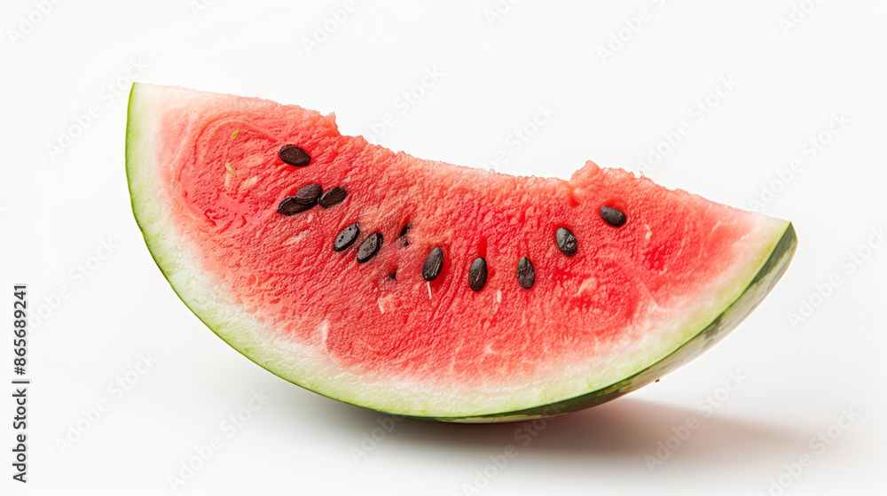 Slice of ripe watermelon with seeds on a white background. Studio shot for design and print. Fresh summer fruit concept. Slice of ripe watermelon with seeds on a white background. Studio shot for design and print. Fresh summer fruit concept.