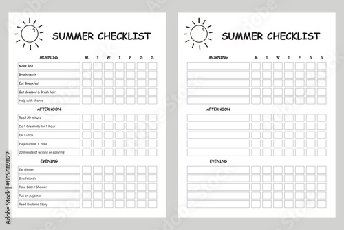 Simple summer checklist printable, daily schedule