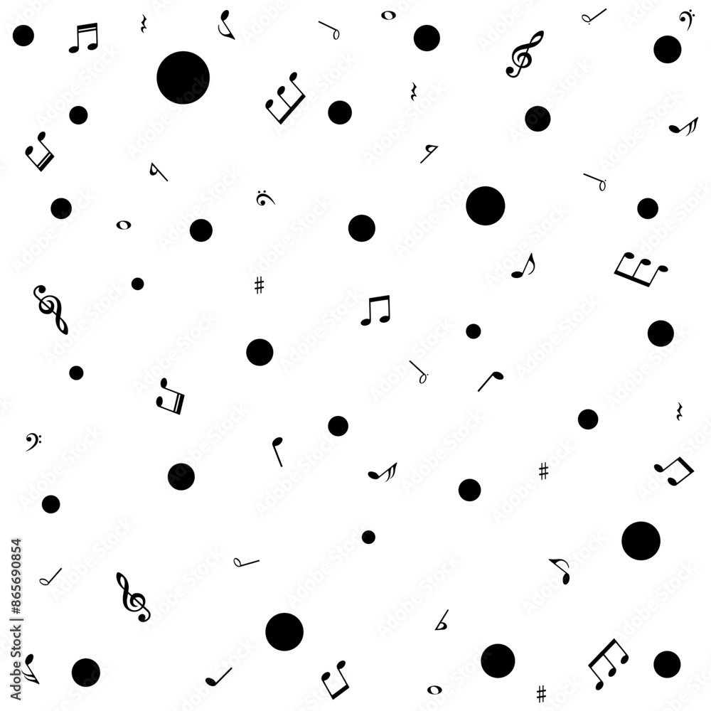 Music notes and dots pattern, musical background with circles, vector illustration. Music notes and dots pattern, musical background with circles, vector illustration.
