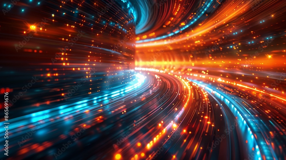 A colorful, swirling tunnel of light with a blue and orange stripe A colorful, swirling tunnel of light with a blue and orange stripe