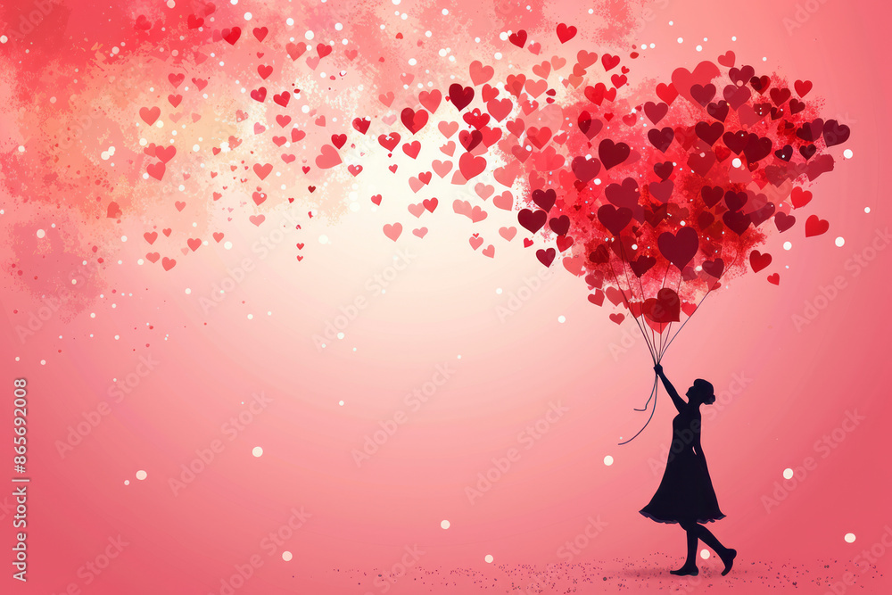 Valentine heart flying balloon with man on pink background. Generative AI Valentine heart flying balloon with man on pink background. Generative AI
