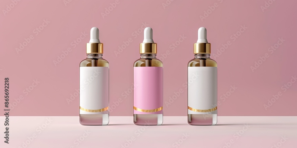 blank skincare bottles, gold, pink labels, blank skincare bottles, gold, pink labels,