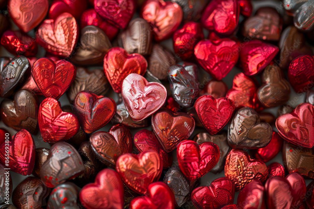 Valentine's day background with red hearts, top view. Generative AI Valentine's day background with red hearts, top view. Generative AI