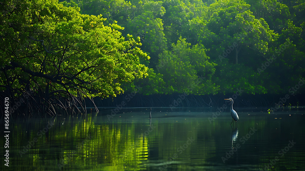 Vibrant landscape of the Sundarbans Mangrove Forest with its unique ecosystem and diverse wildlife Vibrant landscape of the Sundarbans Mangrove Forest with its unique ecosystem and diverse wildlife