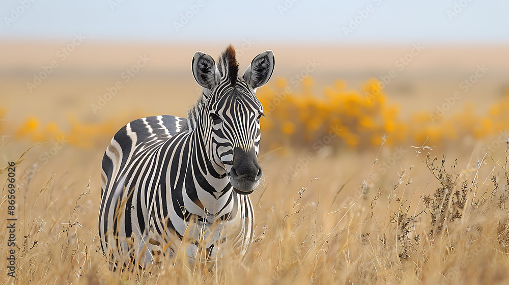 Obraz premium Zebra in Tall Grass – African Wildlife Photography in Natural Savanna Habitat