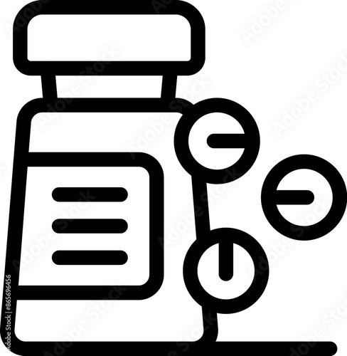Simple bold line art icon of prescription medicine spilling out of an open pill bottle