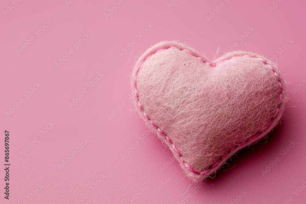 Valentines day pink felt heart on pink backdrop. Generative AI Valentines day pink felt heart on pink backdrop. Generative AI