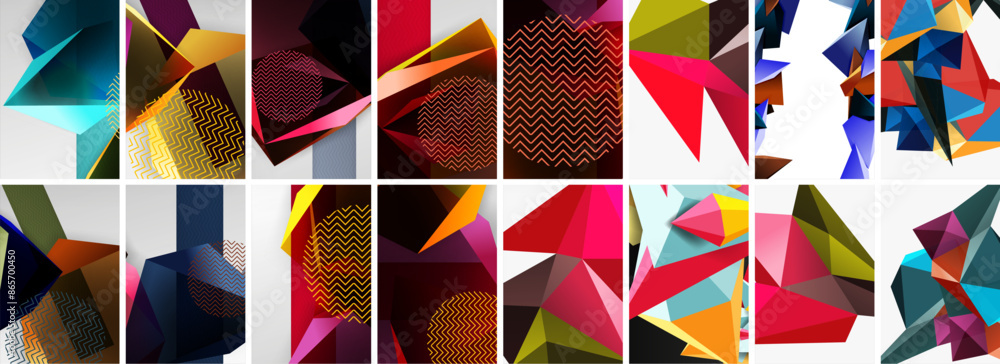 Set of low poly triangles poster geometric backgrounds. Vector Illustration For Wallpaper, Banner, Background, Card, Book Illustration, landing page Set of low poly triangles poster geometric backgrounds. Vector Illustration For Wallpaper, Banner, Background, Card, Book Illustration, landing page