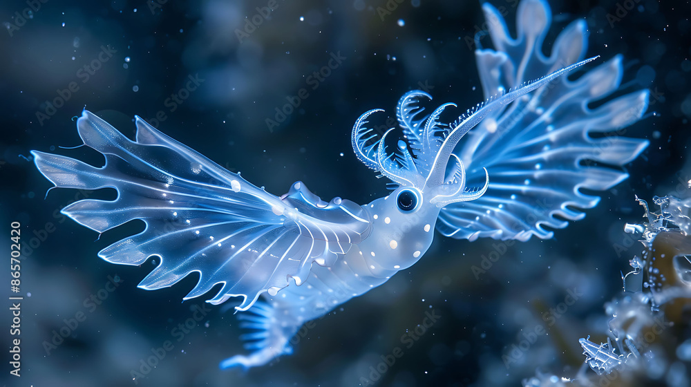 Amidst icy water of Arctic Ocean translucent beauty of sea angel