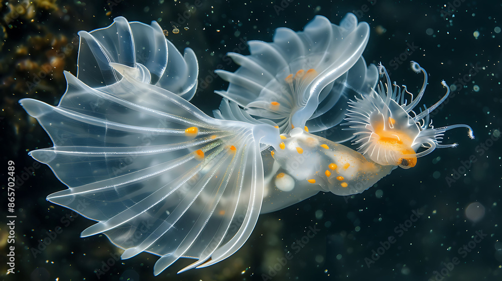Amidst icy water of Arctic Ocean translucent beauty of sea angel