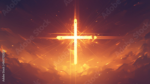 Radiant Golden Cross Amidst Shattering Fragments