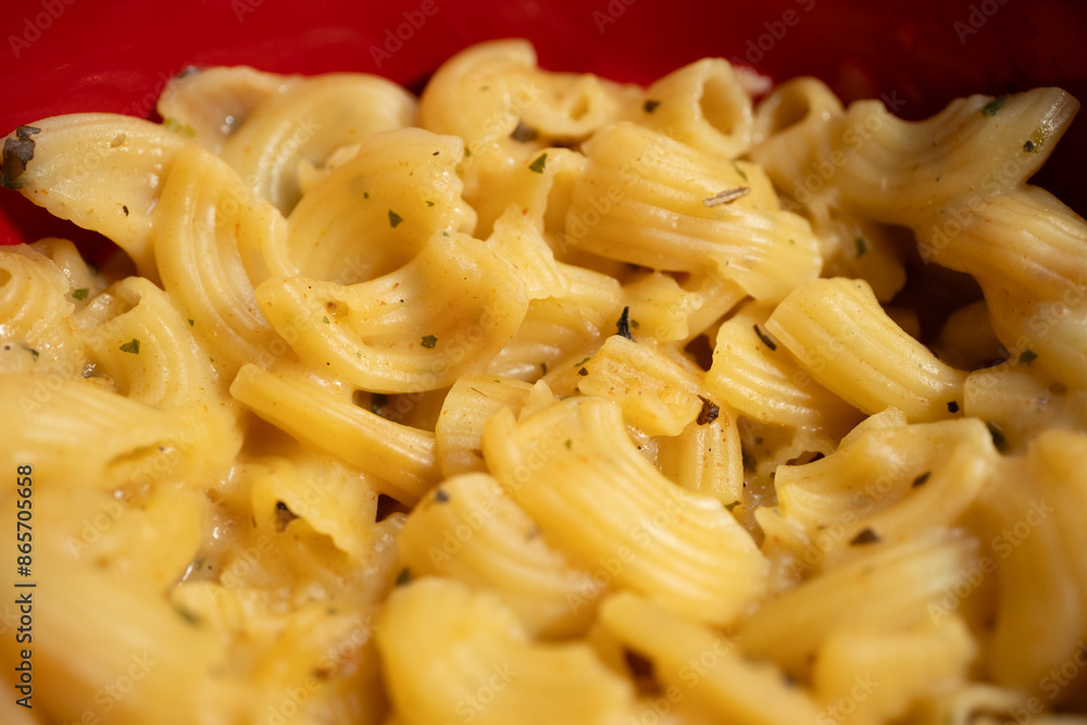 macro shot of macaroni with cheese macro shot of macaroni with cheese