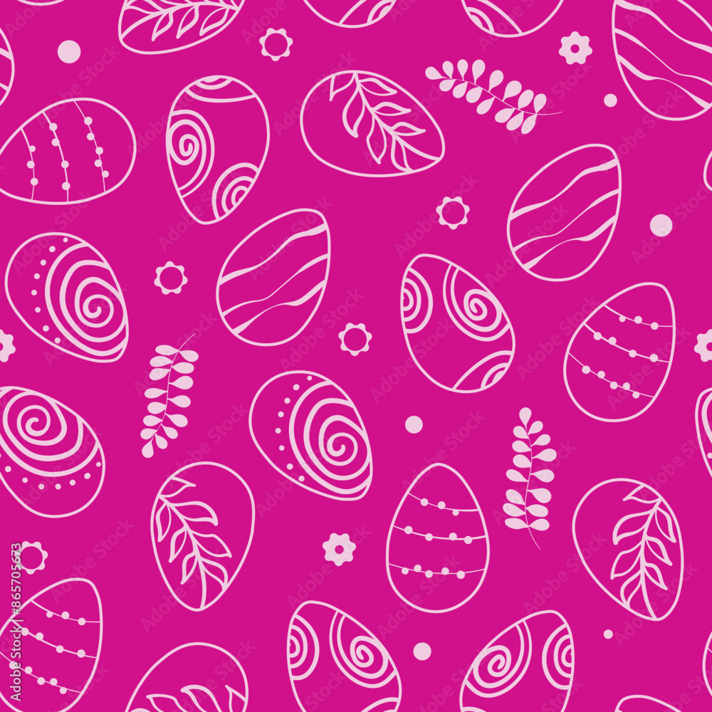 Happy Easter seamless pattern with eggs on color background. Polka dots design for card, postcard, wallpaper, posters. Vector stock illustration. Cartoon style Happy Easter seamless pattern with eggs on color background. Polka dots design for card, postcard, wallpaper, posters. Vector stock illustration. Cartoon style
