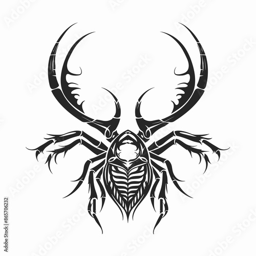 A black and white drawing of a large bug with long legs and antennae. The drawing is of a spider or scorpion