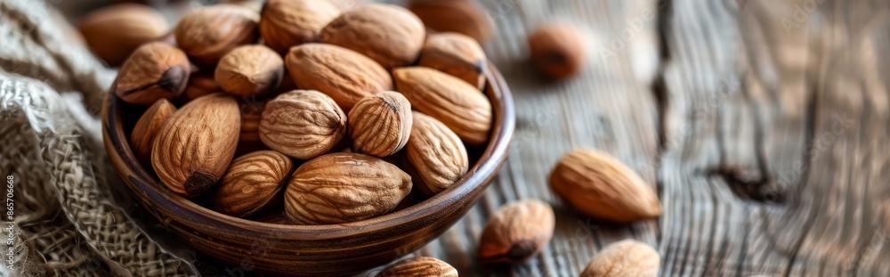 Bowl of whole almonds on a rustic table Bowl of whole almonds on a rustic table