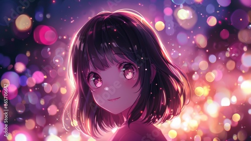 Anime shy crybaby beautiful girl, gradient color background