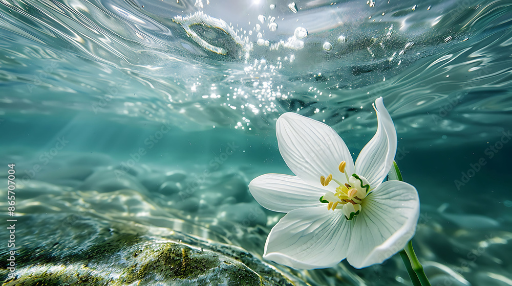 Φωτογραφία Beneath icy water of Lake Tahoe delicate beauty of snowdrop flower glisten under