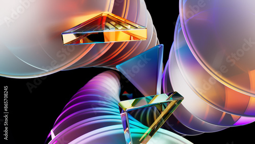 Wallpaper Mural Colorful 3D-rendered glass shapes with dynamic reflections Torontodigital.ca