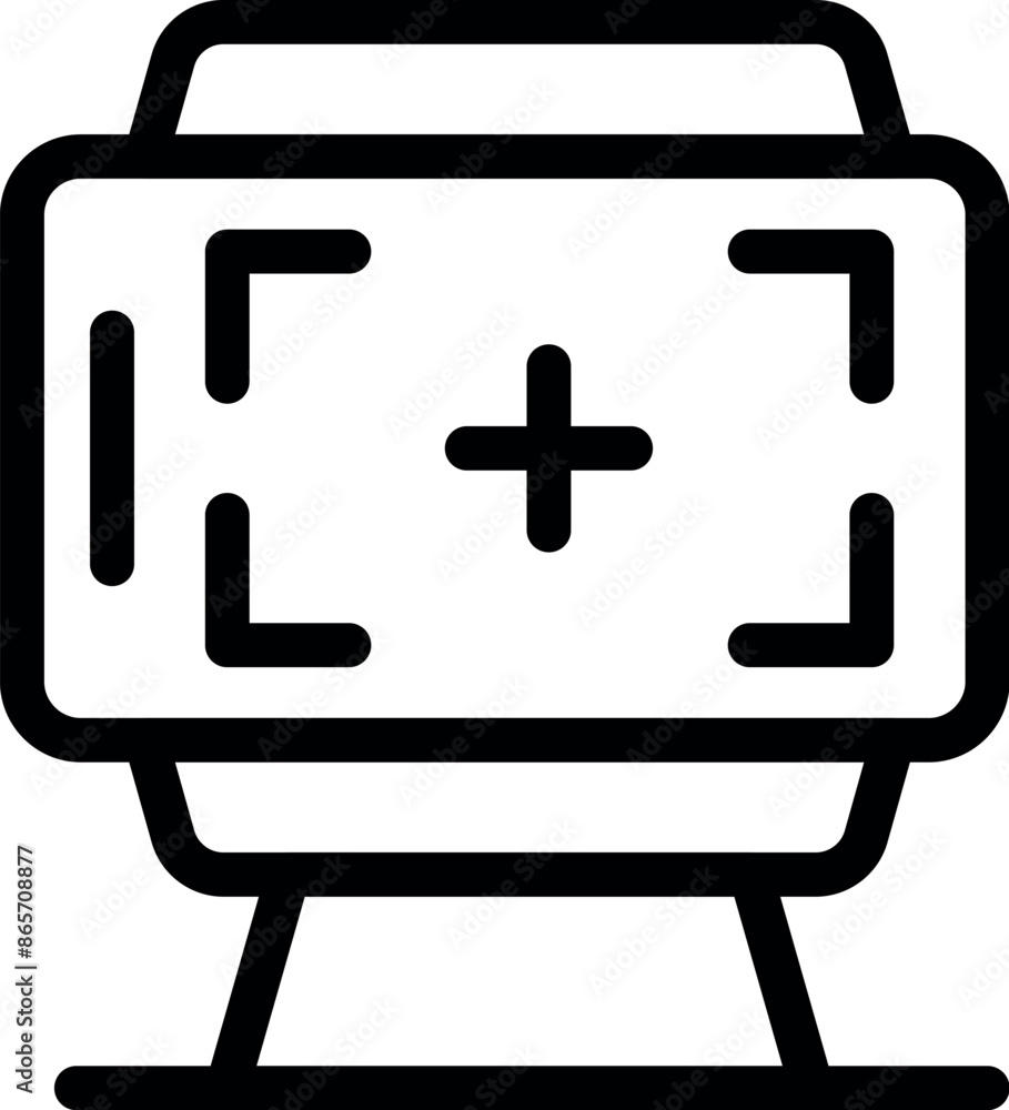 Medical monitor showing cross first aid sign icon, line style Medical monitor showing cross first aid sign icon, line style
