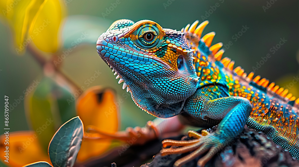 Obraz premium Animal lizard in nature multi colored and close up, AI Generative