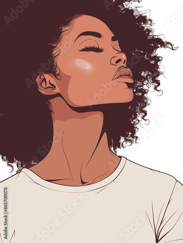 Beautiful African American woman with curly hair. Vector illustration.