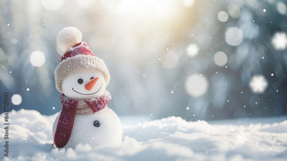 Merry Christmas winter background with blurred bokeh and a snowman. Merry Christmas winter background with blurred bokeh and a snowman.