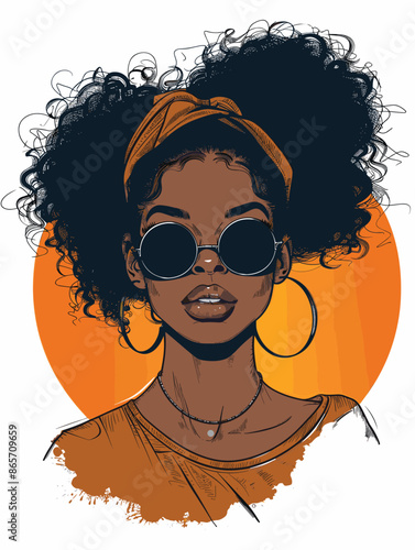 Beautiful African American woman with curly hair. Vector illustration.